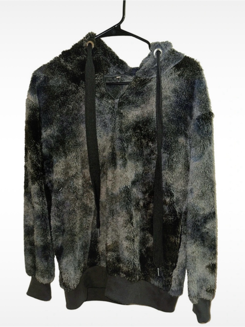 Plush Faux Fur Hoodie Jacket in Charcoal Gray